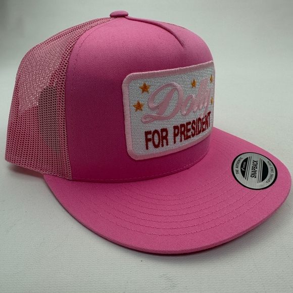 Dolly For President Embroidered patch Flat Bill Trucker Mesh Snapback Cap Hat - Picture 4 of 5